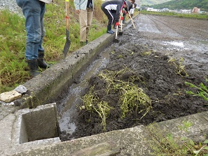 水溝を作っている写真